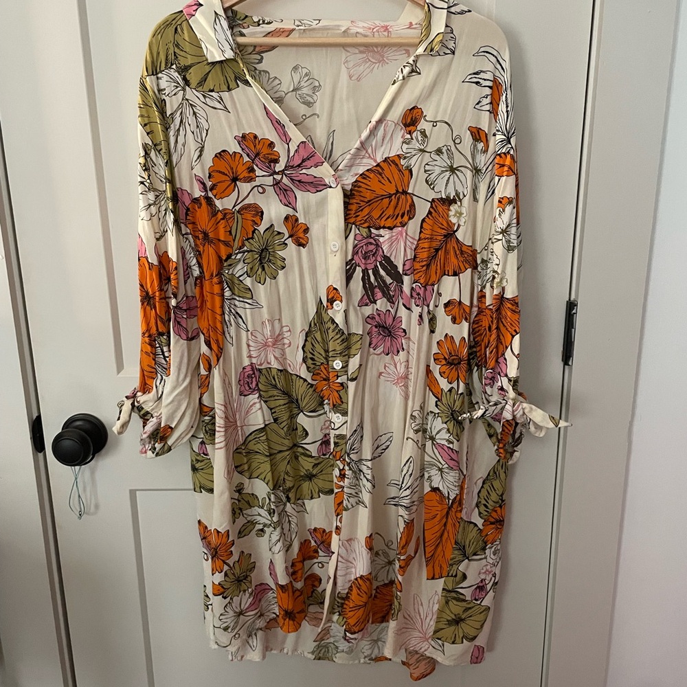 Cupshe Cream Floral Long Sleeve Dress